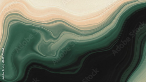 Abstract Marble Ink Gradient Background with Emerald, Ivory, and Deep Black Swirls
