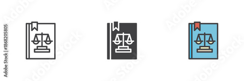Law book line, solid, colorful different style icon set pack