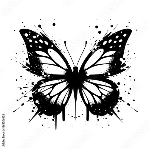 Elegant Butterfly Silhouette: A captivating butterfly, rendered in striking black and white, exudes artistry with its delicately detailed wings.
