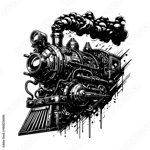 Vintage Locomotive Illustration: A meticulously detailed illustration captures the power and elegance of a vintage locomotive.