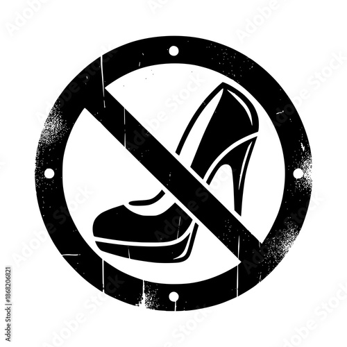 No Heels Allowed: A bold, graphic prohibition sign, featuring a stylized high-heeled shoe, communicates a clear message of restriction.