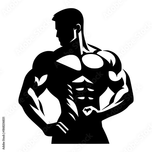 Silhouette of Strength: A bold silhouette of a muscular figure, showcasing sculpted physique, embodying strength and dedication.