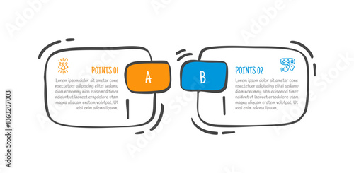 hand drawn doodle sketch comparison concept for infographic template banner with round box container with round rectangle badge with two point list information