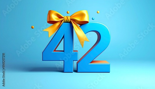 Number 42 wrapped with a festive ribbon. Image for birthday or anniversary party