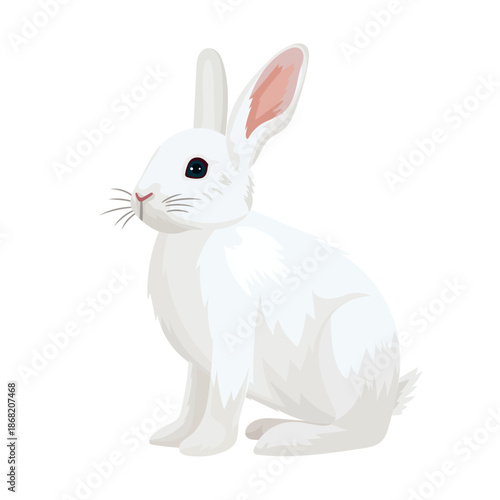 White rabbit. Flat vector clipart, illustration with isolated background.
