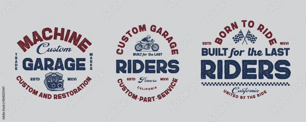 Fototapeta premium set of Motorcycle racing badges club emblems tshirt design Retro Racing Typography Graphics