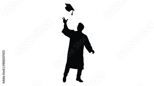 Silhouette of a jubilant graduate tossing their academic cap high into the air celebrating a significant educational milestone achieved after years of hard work and dedication