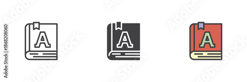Dictionary book line, solid, colorful different style icon set pack