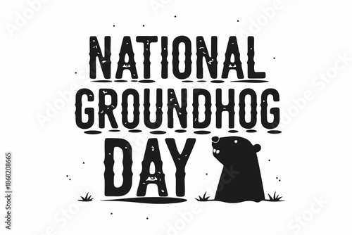 National Groundhog Day Vector Artwork Featuring Groundhog Emerging from Burrow Isolated on White Background