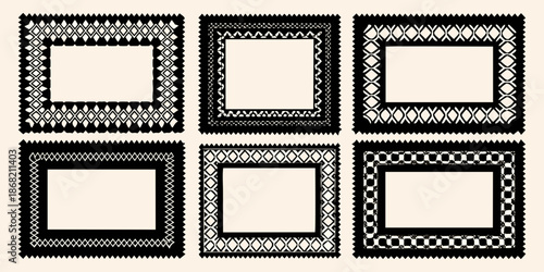 Six ornate black and white decorative frames with intricate lace patterns