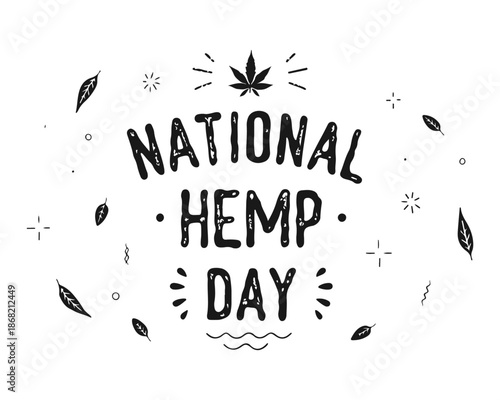 National Hemp Day Vector Artwork Featuring Cannabis Hemp Leaves Isolated on White Background