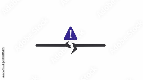 Broken line with warning sign.