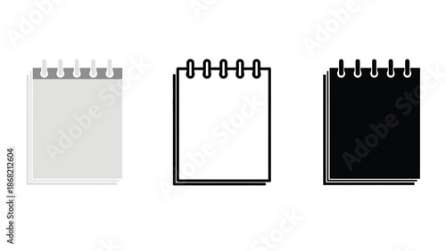 Three notepads with different colored covers on a plain white background