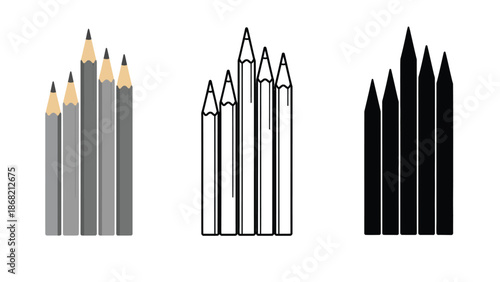 A set of colored pencils in different shades and line art styles