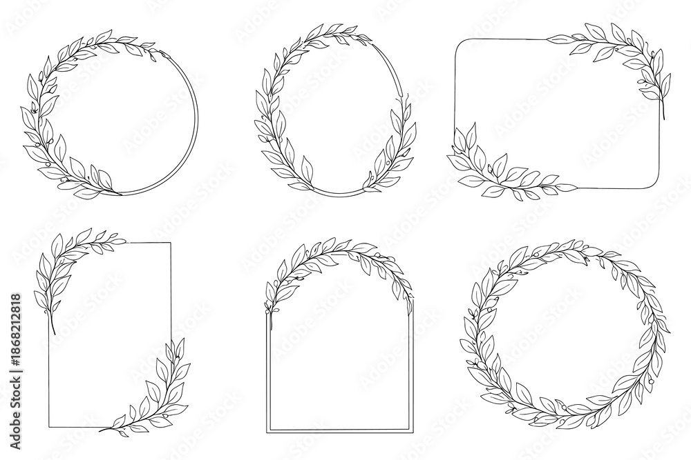 Obraz premium Elegant leaf borders with minimal linear style for creative design projects
