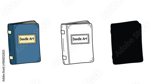 Three doodle art notebooks in different colors on a white background