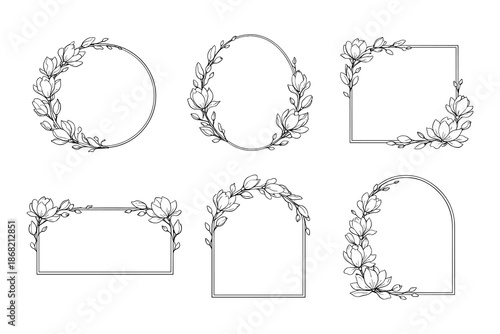 Floral frame collection featuring hand drawn botanical designs for elegant decorative use