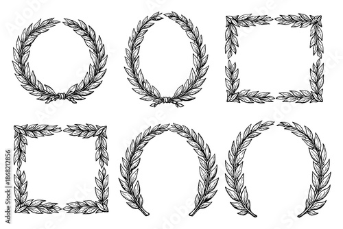 Hand drawn laurel wreaths and frames collection