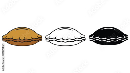 A colorful illustration of three empanadas in different colors and styles side by side