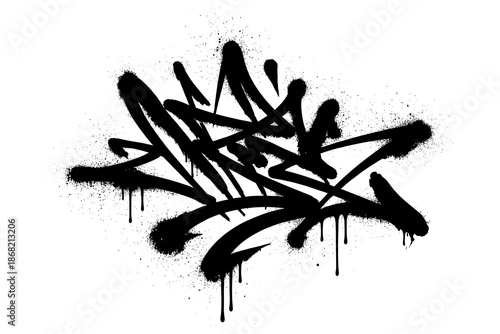 Edgy black graffiti in grunge style with paint drips and bold lines