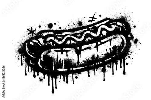 Graffiti style dripping hot dog with artistic ink splatter and bold black outline