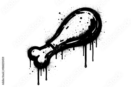 Bold black dripping chicken leg inked in grunge style for edgy designs