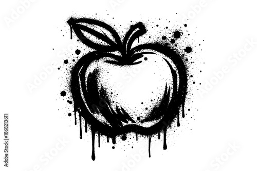 Grunge splatter apple with dripping paint effect on white background