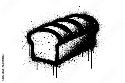 Grungy spray paint bread art: abstract loaf design with dripping ink effect