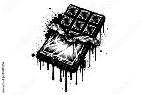 Dripping black and white chocolate bar with splatter design