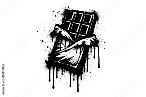 Dramatic grunge chocolate bar with dripping ink in monochrome