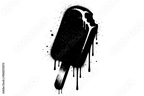 Melting popsicle silhouette with dripping ink effect on white background