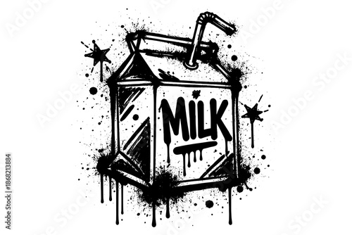 Edgy grunge milk carton with straw and splatter art