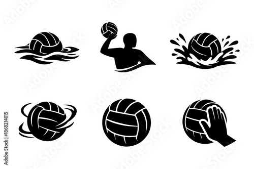Water polo silhouette collection: dynamic balls and players in action