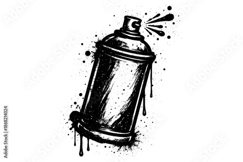 Grunge spray paint can with splatter effect in black and white