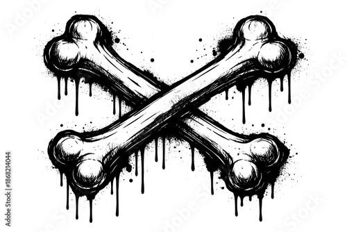 Grunge crossed bones with dripping paint effect for gothic designs