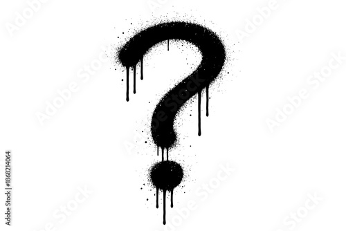 Grunge dripping question mark with splatter on white background