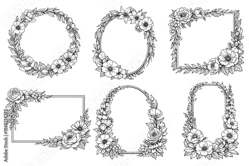 Elegant botanical frame collection with floral designs for creative projects