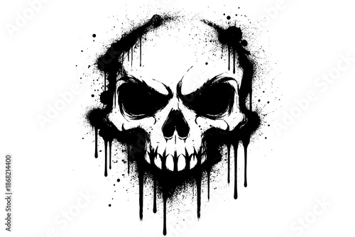 Grunge skull with dripping ink effect in black and white