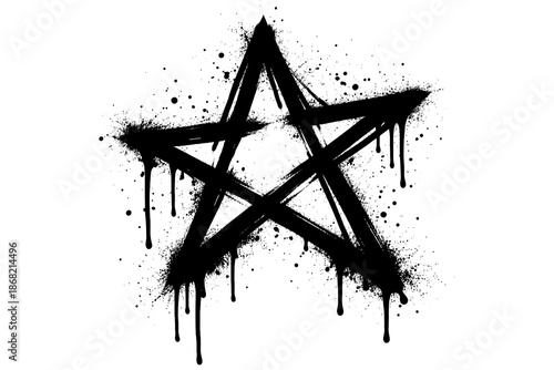 Grunge dripping star with splatter elements in bold black on white background