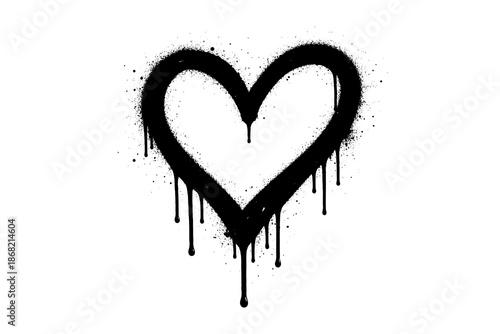 Dripping heart in grunge paint splatter style against white background