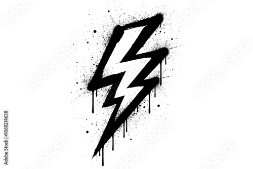 Grunge dripping lightning bolt with splatter effect on white background