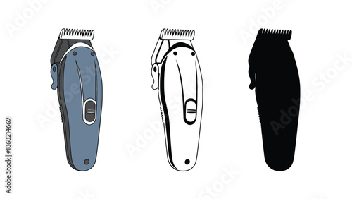 Electric shaver vector illustration with three different views shown
