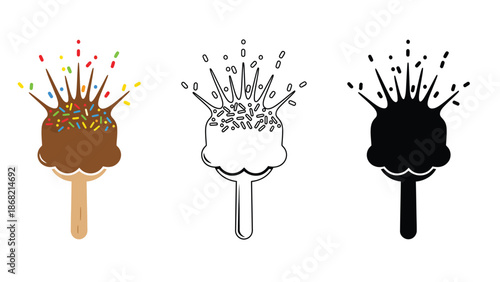 A colorful illustration of ice cream popsicles with sprinkles and various design styles