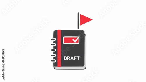 Black Draft Notebook With Red Flag.