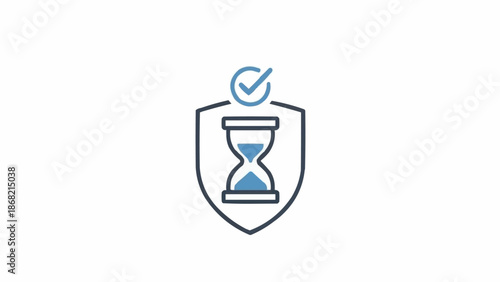 Shield with hourglass and checkmark icon.