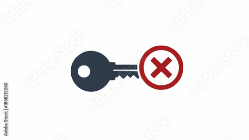 Key with Red X Mark Symbol.