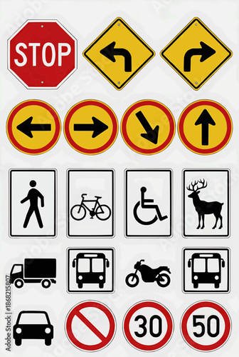 International Traffic and Road Safety Signs Icon Set Vector Collection