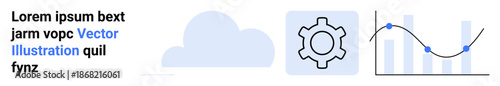 Cloud graphic, gear icon, and analytic line-chart with bars. Ideal for technology, automation, data analysis, business growth, strategy, innovation and simple landing page
