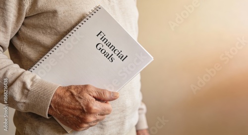 Wallpaper Mural Senior holding notebook labeled Financial Goals ,Active aging Finance concept. Torontodigital.ca
