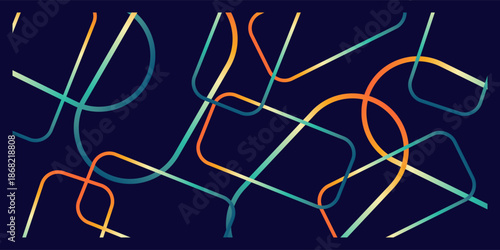Abstract neon lines intertwine on a deep blue background, creating a modern and dynamic graphic pattern, ideal for digital design and backgrounds